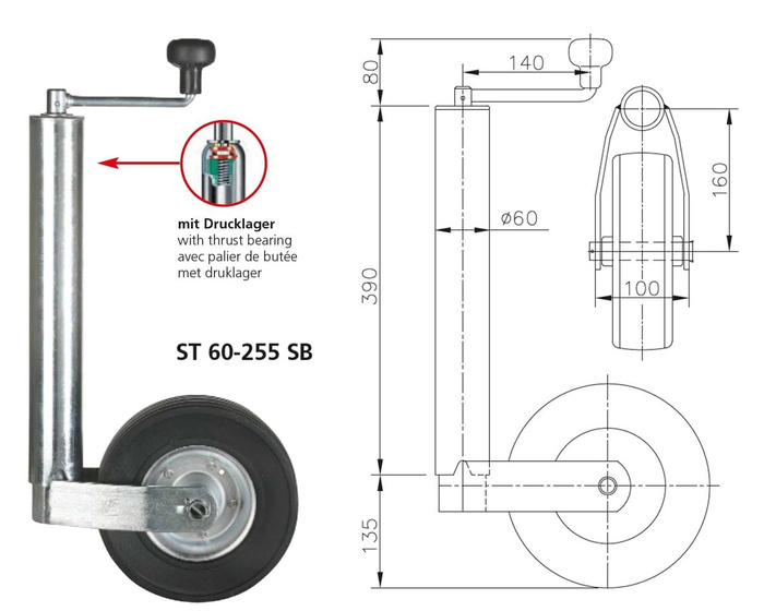 WINTERHOFF ST60-255SB tugiratas 250kg 60mm 525-755mm