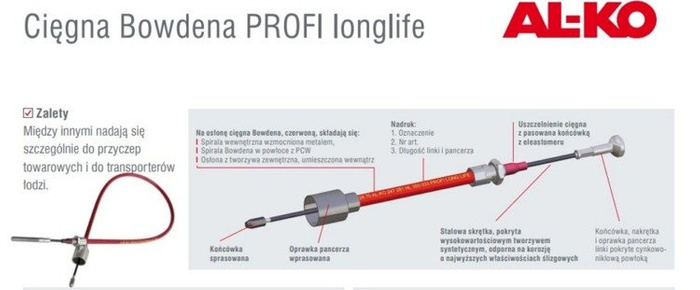 Piduritross Bowdeni tross AL-KO 247285 kiirpaigaldusega 1020/1216mm