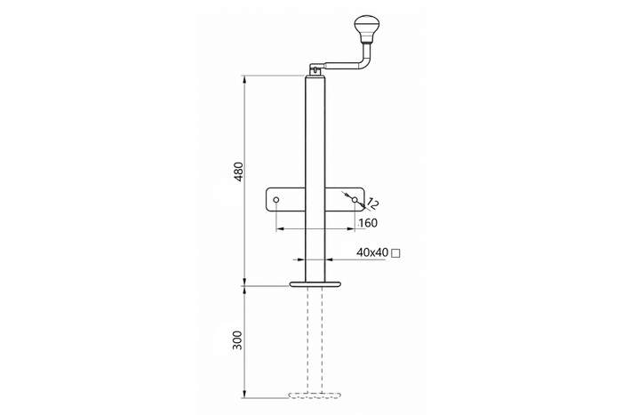 KNOTT TTL40 pikendatav väntvõlli tugi 500kg haagisele 40mm 480-780mm